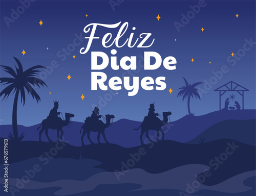 Feliz Dia de Reyes illustration flat silhouette background design