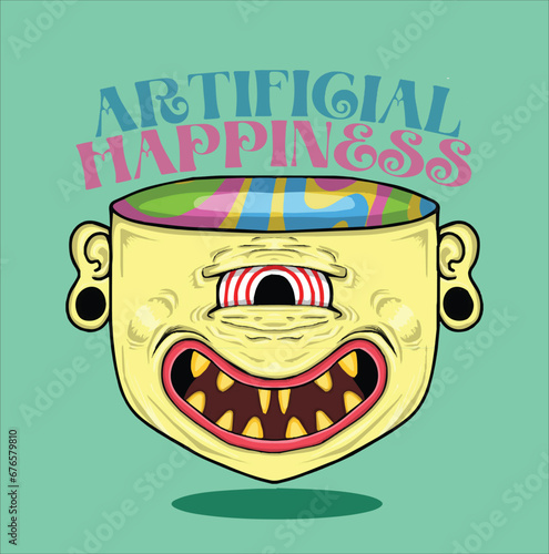 Vector illustration of a artificial happiness conceptual representation