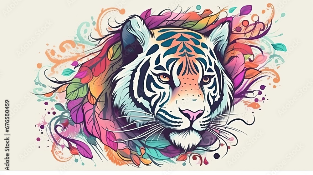 anime style tiger, colorful tiger, anime tiger character