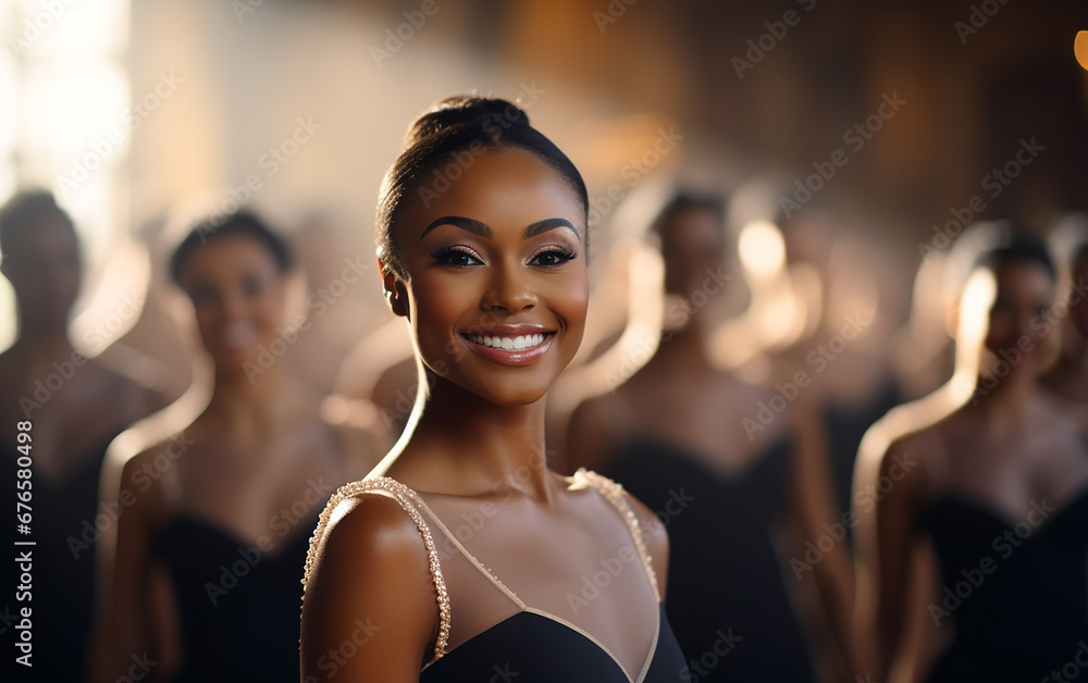 Young black woman ballerina in dance studio - ballet and dancer concept