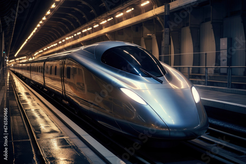 A state-of-the-art bullet train in the tunnel