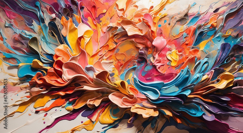 Fototapeta Naklejka Na Ścianę i Meble -  A vibrant explosion of colors, swirling and blending in an abstract masterpiece - AI Generative
