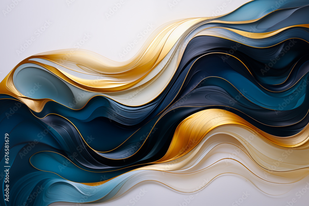 Abstract gold waves with blue, aqua, teal, yellow isolated textured ...