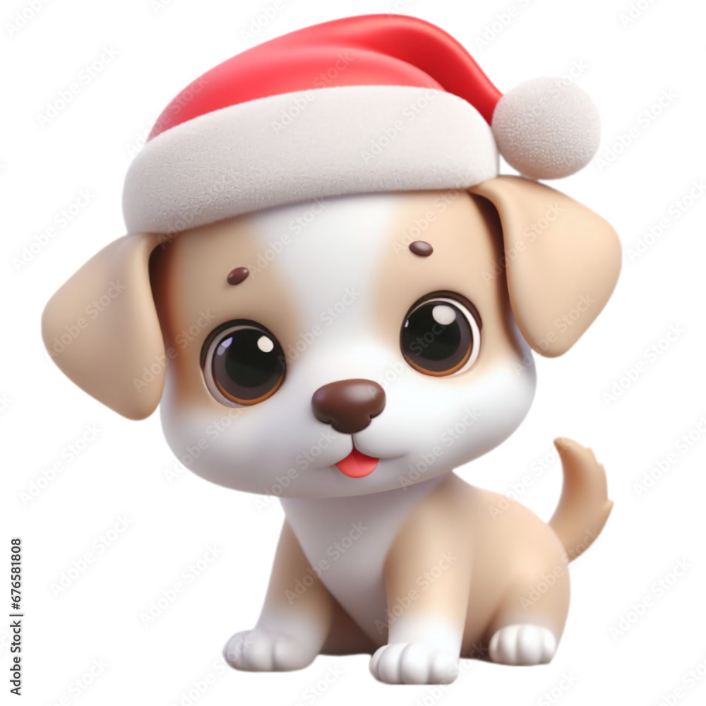Fototapeta premium 3D cute puppy with christmas hat, png