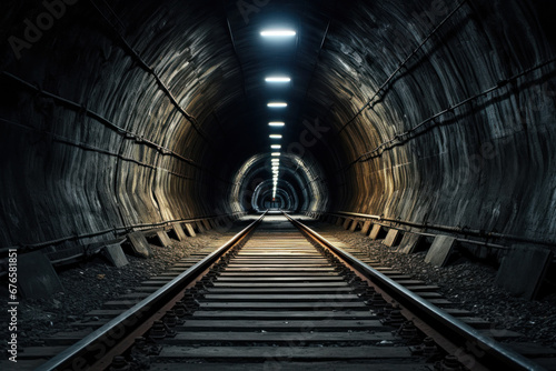 Concrete tunnel underground with few light