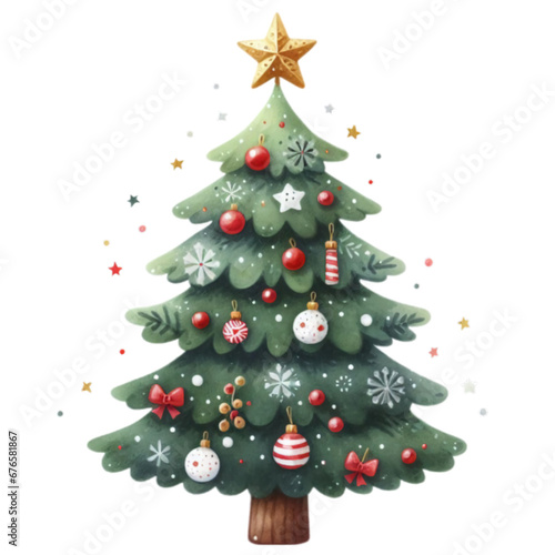 watercolor christmas tree isolated on white, png © Mariana