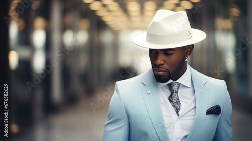 A serious-looking man in a suit and hat