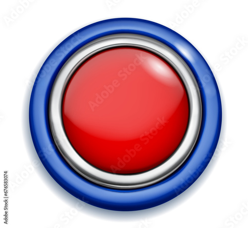 Free Download Realistic big plastic button with shiny metallic and colored borders. In the national colors of the American flag. With shadow on white background - GFXLoad