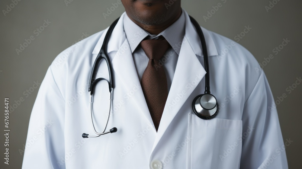 Close-up of a doctor with a stethoscope hanging around his neck Close-up of a doctor with a stethoscope hanging around his neck