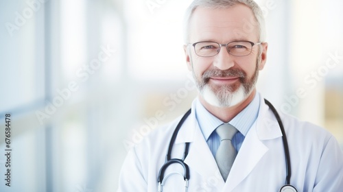 Middle-aged doctor in hospital corridor