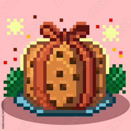 Christmas panettone,Pixel art,8-bit pixel vector,Christmas,Panettone