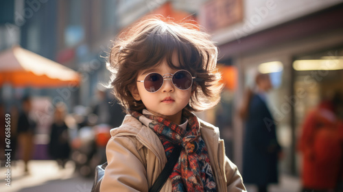 little Korean child in stylish clothes on the street of Seoul, Asian girl, boy, portrait of a cute kid, baby, fashionable outfit, fashion, trend, children, urban, city, hoodie, pastel colors, walk