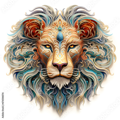 Illustration of Colorful Lion head mandala arts isolated on white background, art style.