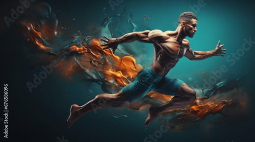 Dynamic Athletic Man in Action Pose. Generative ai