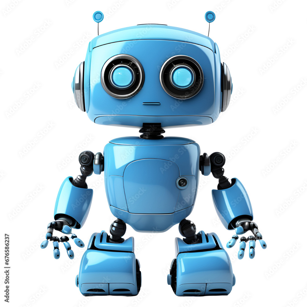 Small Blue Robot Isolated on Transparent Background Small Blue Robot Isolated on Transparent Background