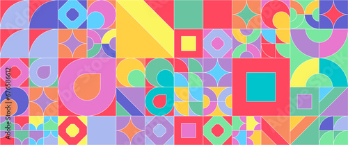 Colorful colourful geometric mosaic seamless pattern illustration with creative abstract shapes.