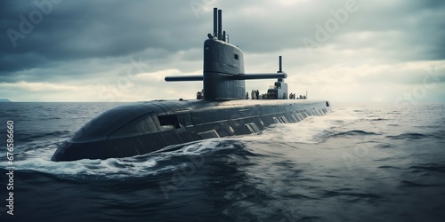 Modern Nuclear Submarine Cruising Undersea. Generative ai © Scrudje