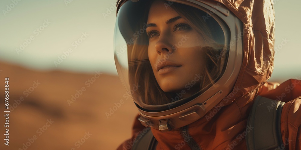 Portrait of a Female Astronaut on Mars. Generative ai Portrait of a Female Astronaut on Mars. Generative ai