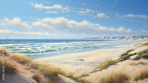 View to beautiful landscape with beach and sand dunes