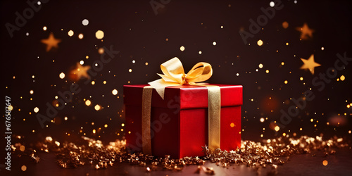 Simple christmas background with red present © Elena