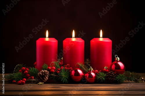 Red candles on christmas background