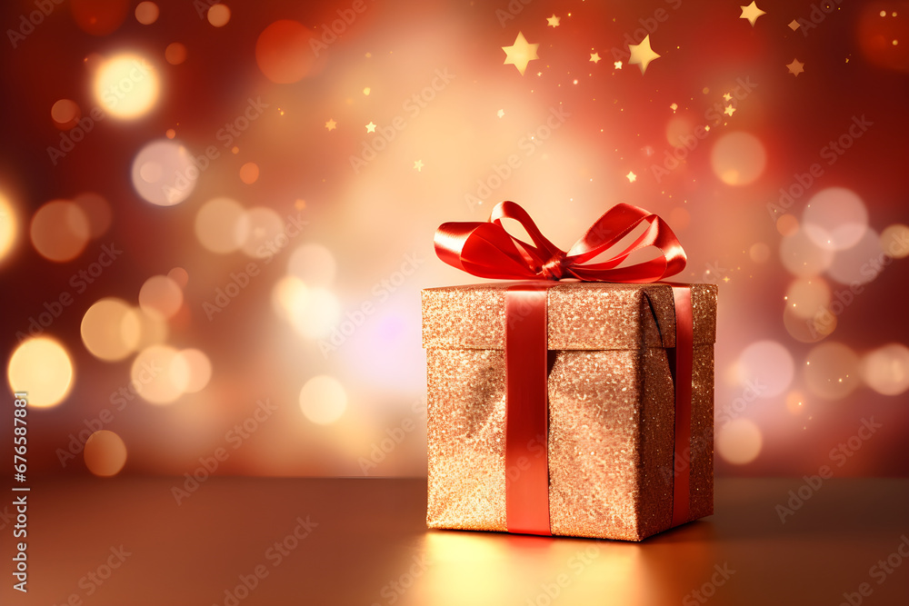 Christmas gift box on bokeh background Christmas gift box on bokeh background