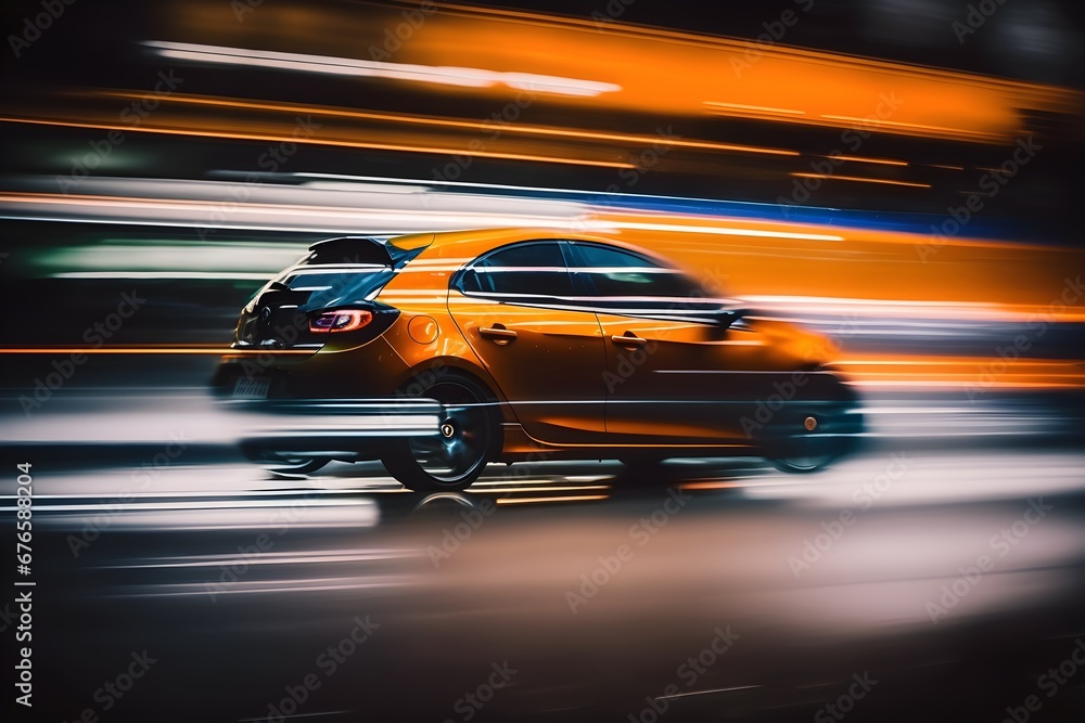 Car in motion, long exposure trail