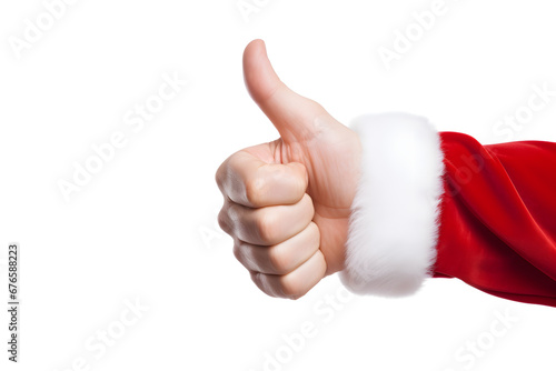 Santa's hand showing thumb up isolated on white background