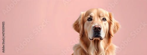 Studio portraits of a funny Golden retriever dog on a plain and colored background. Creative animal concept, dog on a uniform background for design and advertising.