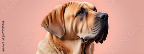 Studio portraits of a funny Spanish Mastiff dog on a plain and colored background. Creative animal concept, dog on a uniform background for design and advertising.