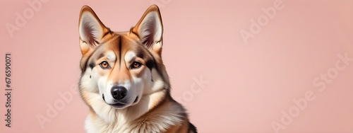 Studio portraits of a funny West Siberian Laika dog on a plain and colored background. Creative animal concept, dog on a uniform background for design and advertising. © 360VP