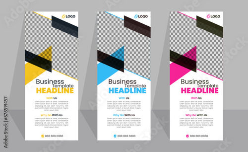 Corporate rollup banner template, advertisement, pull up, polygon background, vector illustration,