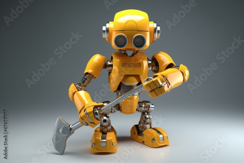 Robot mascot with drill tool. Generative AI