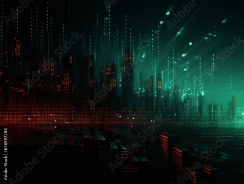 Abstract sci-fi green and red background, concept of digital future., AI