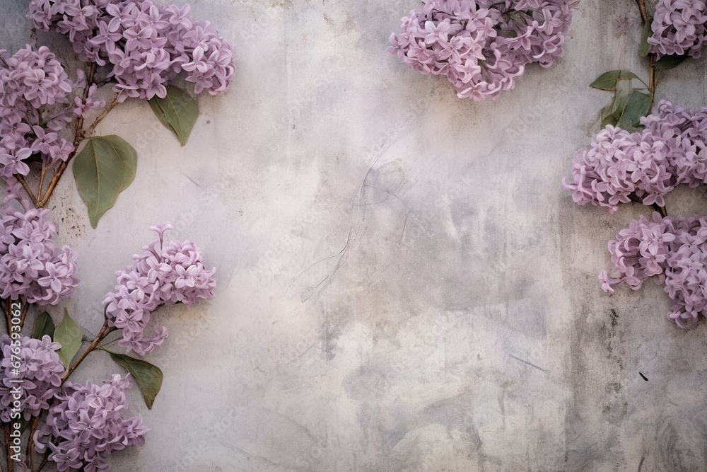 Lilac flowers and leaves on white wall Lilac flowers and leaves on white wall
