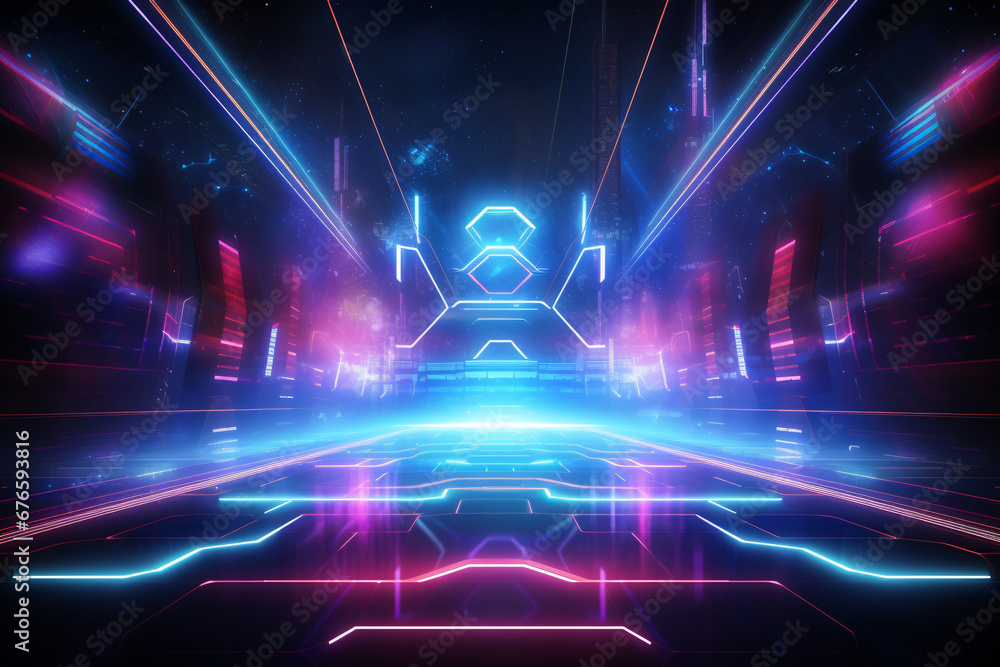 Obraz premium Abstract Technology Futuristic Neon Lines on Dark Background