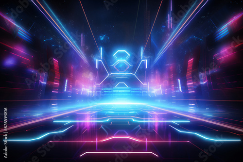 Abstract Technology Futuristic Neon Lines on Dark Background