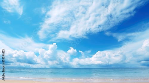 Blue sky with clouds above the sea background