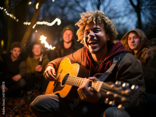 Youth Group Singing Patriotic Songs by Campfire