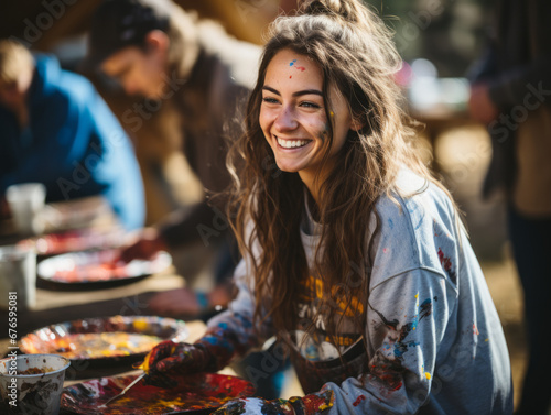 Rural Community Center Mural Painting with Patriotic Themes by Youth