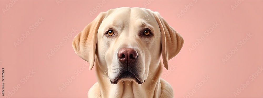 Studio portraits of a funny Labrador Retriever dog on a plain and colored background. Creative animal concept, dog on a uniform background for design and advertising.