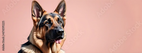 Studio portraits of a funny German Shepherd dog on a plain and colored background. Creative animal concept, dog on a uniform background for design and advertising.