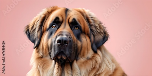 Studio portraits of a funny Leonberger dog on a plain and colored background. Creative animal concept, dog on a uniform background for design and advertising.