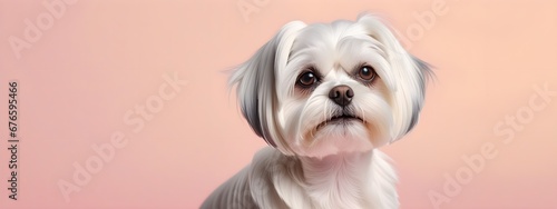 Studio portraits of a funny Maltese dog on a plain and colored background. Creative animal concept  dog on a uniform background for design and advertising.