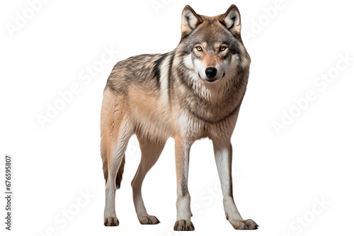 Wolf isolated on a transparent background front view portrait. Studio animal photography. © Laser Eagle