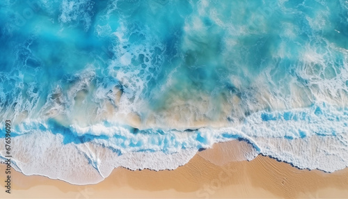 Turquoise Water Aerial View of Beach. Summer Seascape Waves