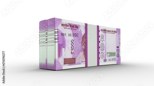 3d rendering of Stacks of Indian rupee notes. Few bundles of Indian currency isolated on transparent background