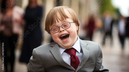 Happy child with down syndrome enjoying life, innocent, toddler, cheerful, fun, carefree, happy, playful