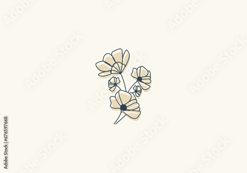 Logo Bouquet Flower Line, Logo Hand Draw Boho Floral Botanical, Simple Modern Retro and Minimalist. Editbale FIle photo