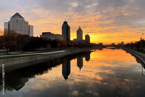 Image of Dayton, Ohio and the Great Miami River. Generative AI photo